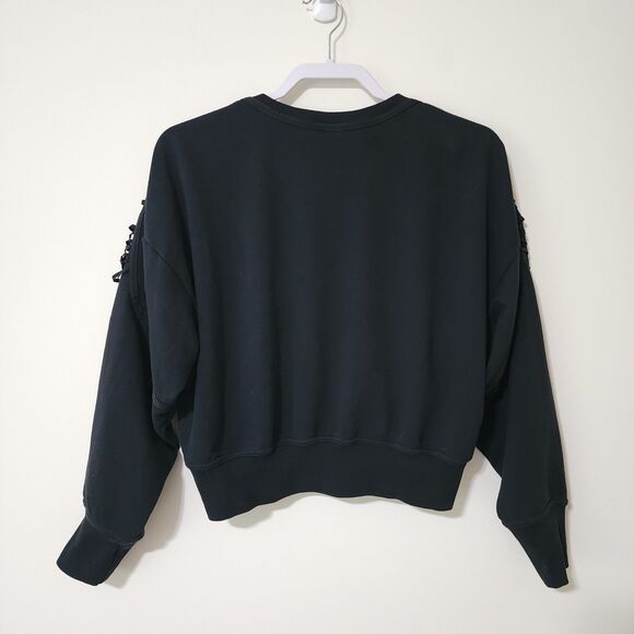 Nike Womens Cropped Oversized Crew-Neck Sweatshirt Black Laced DA0447-010 Size M - Picture 3 of 8